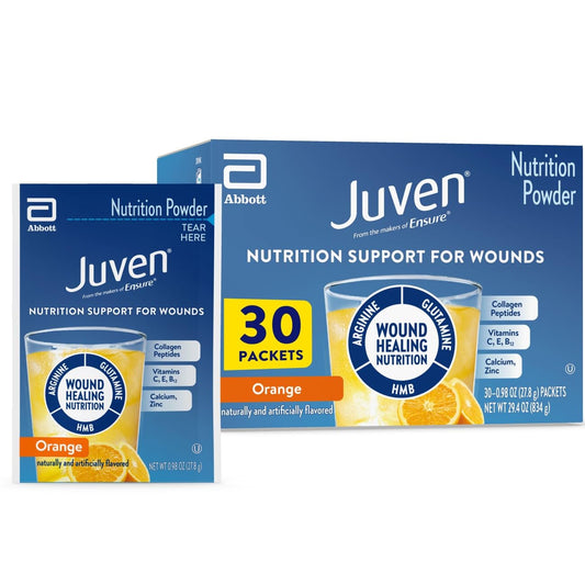 Juven orange packets packaging shows convenient wound healing support