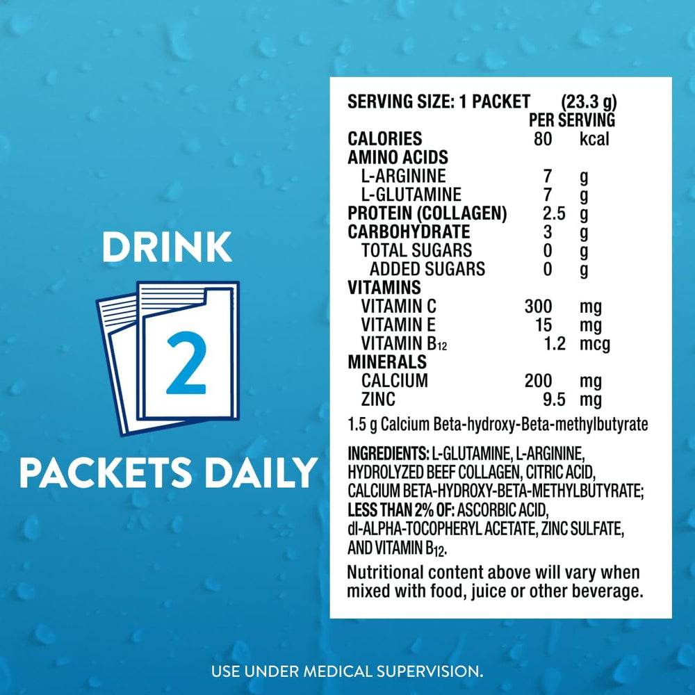 Juven fruit punch flavor pack suggesting enjoyable alternative while supporting nutritional needs after injury