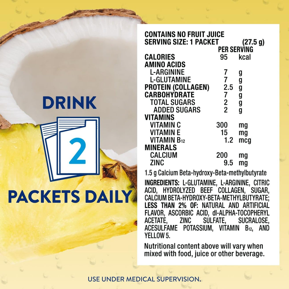 Juven pineapple coconut flavor label emphasizes tasty nutrition choice