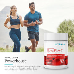 Juvenon BloodFlow-7 lifestyle scene with gym gear and hydration.