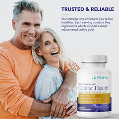 Juvenon Cellular Health daily-use scene suggests mood and focus support.