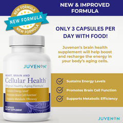Juvenon Cellular Health packaging box displays product branding and 90-capsule count.