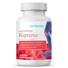 Juvenon Reprieve capsules close-up for daily joint comfort support.