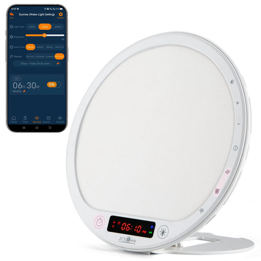 JUXLamp light therapy lamp with 10,000 lux for bright daytime exposure.
