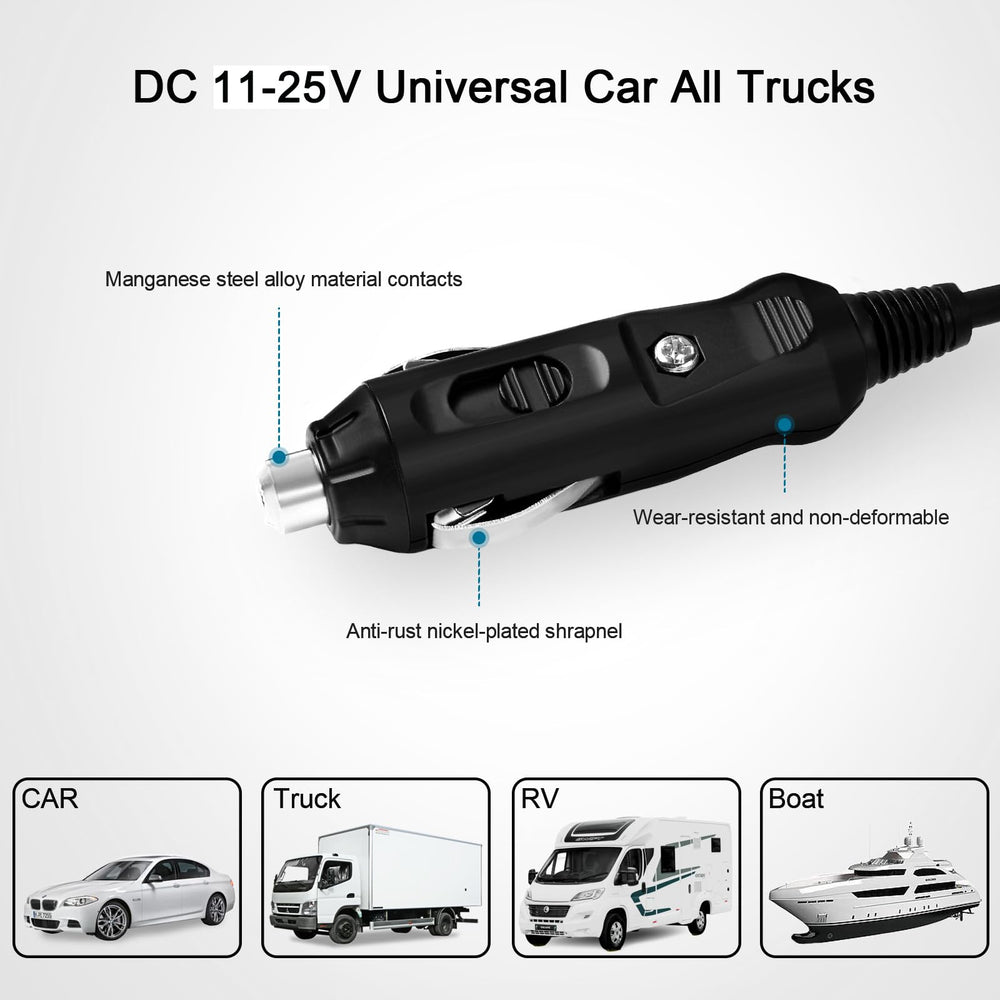 JUYOON DC charger 65W with dual fuse protection for CPAP devices.