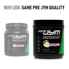 Glass with JYM Pre JYM Pink Lemonade beside a training timer.