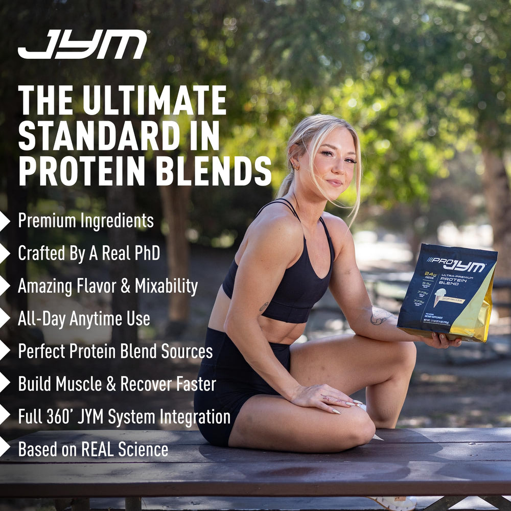 Pro JYM Chocolate Cookie Crunch on counter for daily use