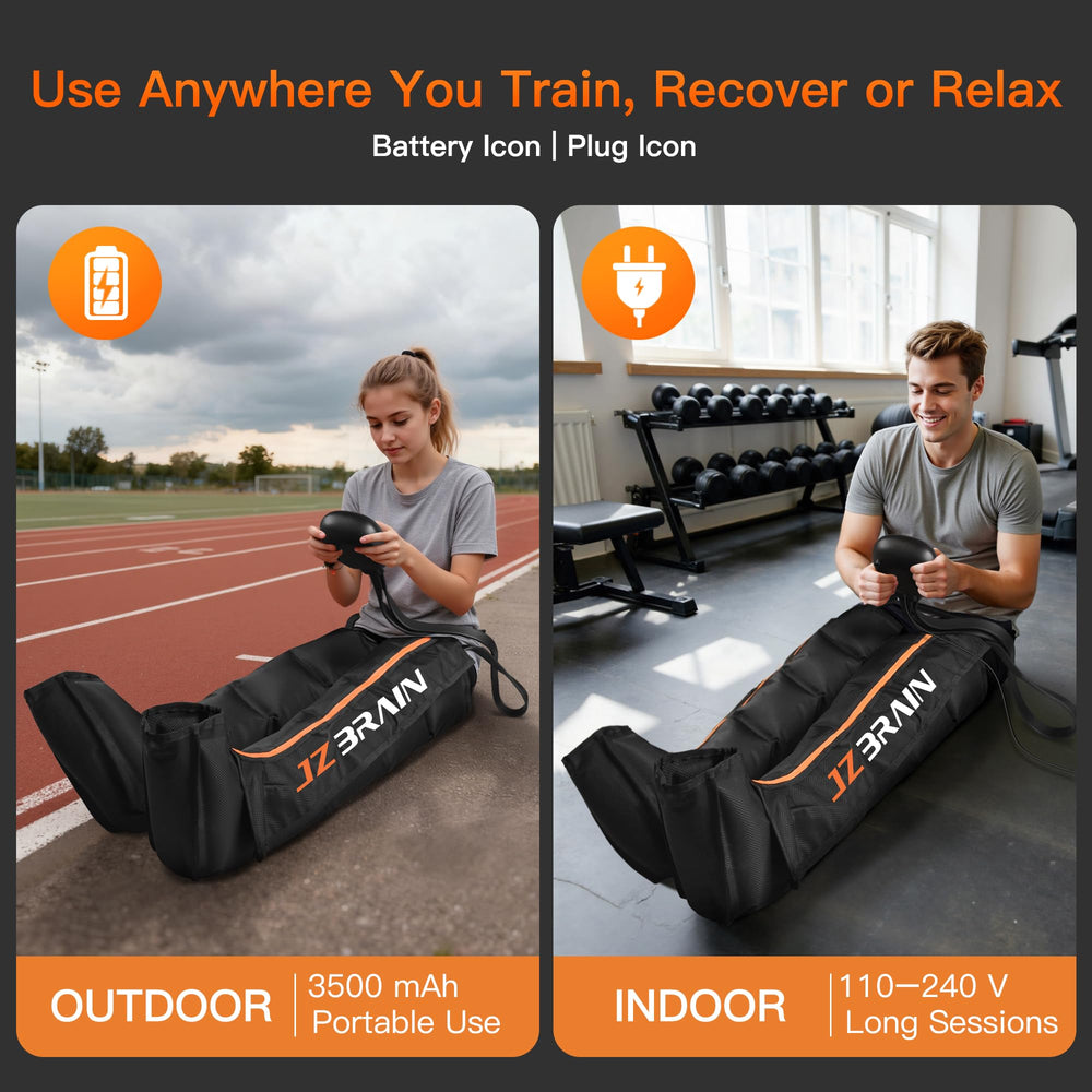 JZBRAIN full-leg wrap image highlights 360° coverage from foot to thigh