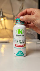 Close-up of Tropical Blast label highlights pure kava root extract