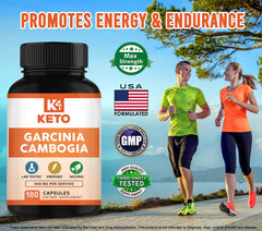 K4 Keto Garcinia Cambogia dosing scene with capsules and water demonstrates daily use.