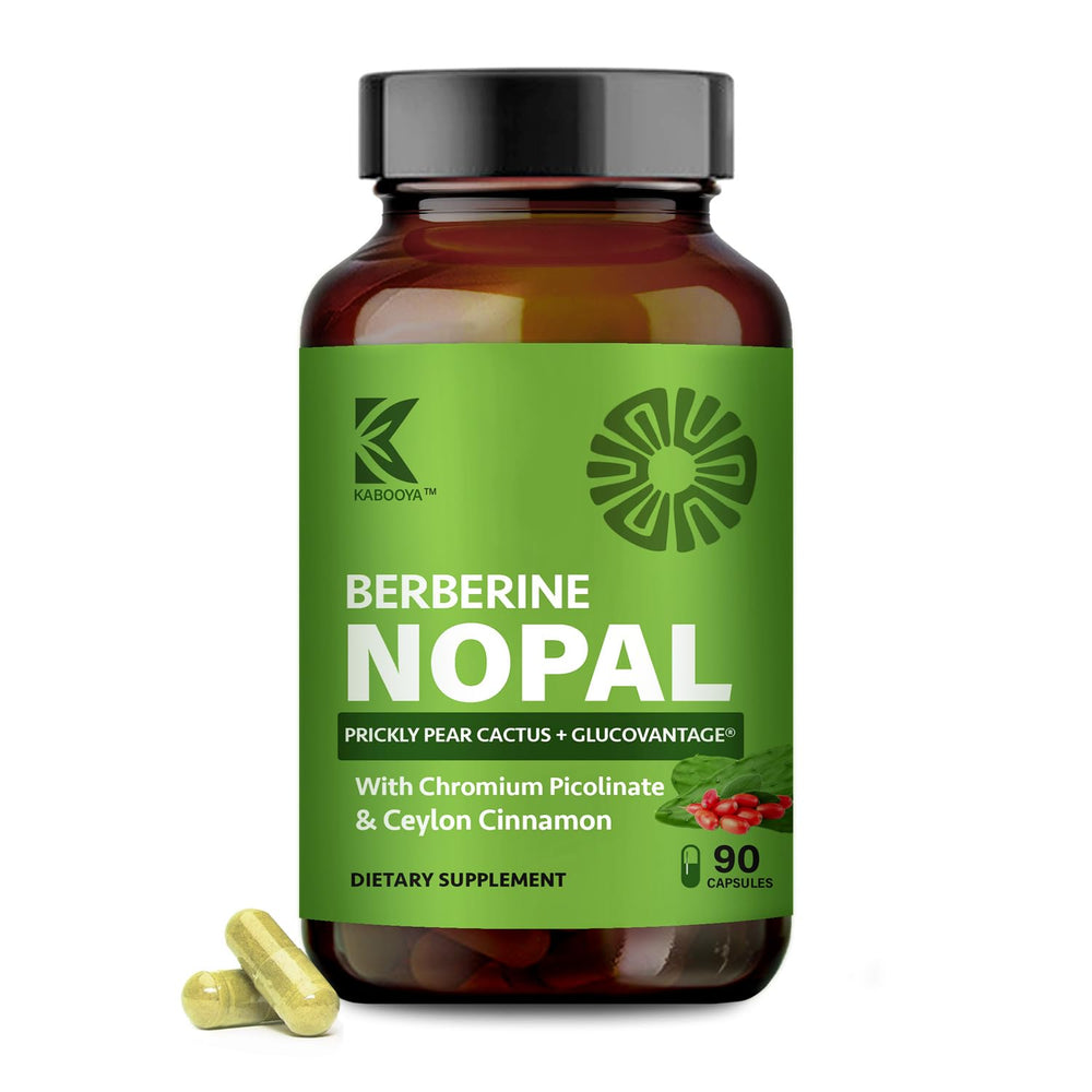 Kabooya Berberine Nopal packaging shown to convey trusted GMP quality and USA production.