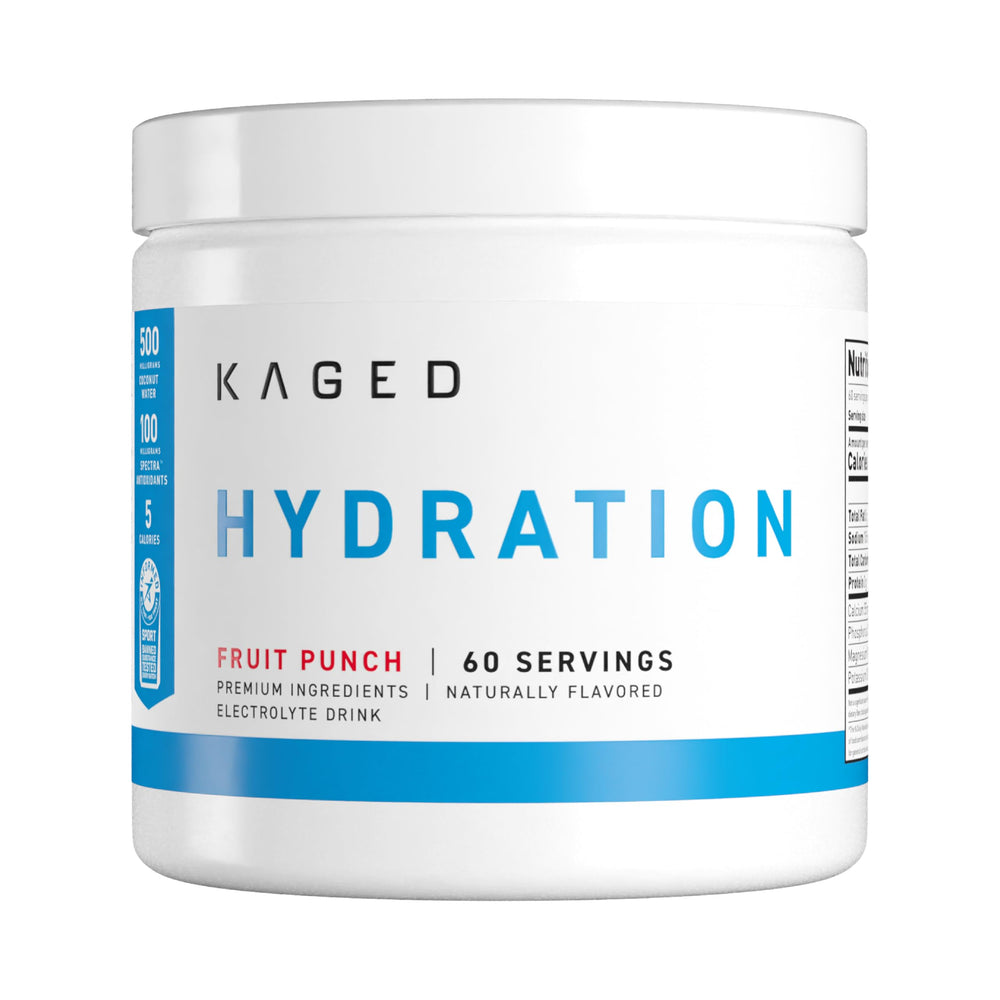 KAGED Daily Hydration bottle-front shows portable hydration companion for workouts.