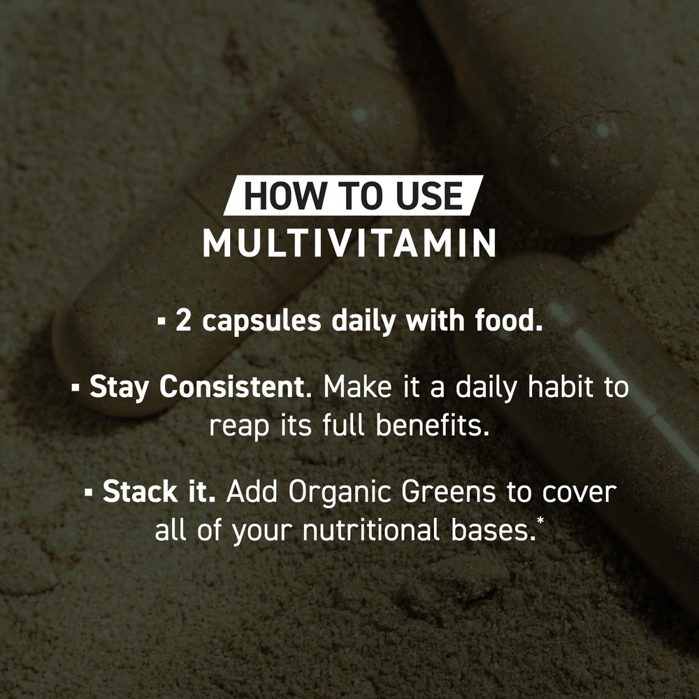 Kaged Multivitamin label highlights 21 essential vitamins and minerals.