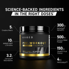 Kaged Pre Workout Elite Stim Free Orange Mango scoop showing a full 32 g dose.