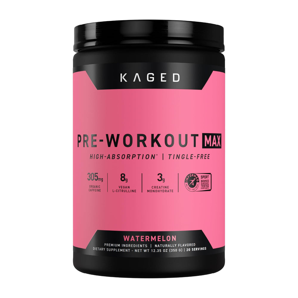 Kaged Pre Workout MAX watermelon tub shown for robust energy during training