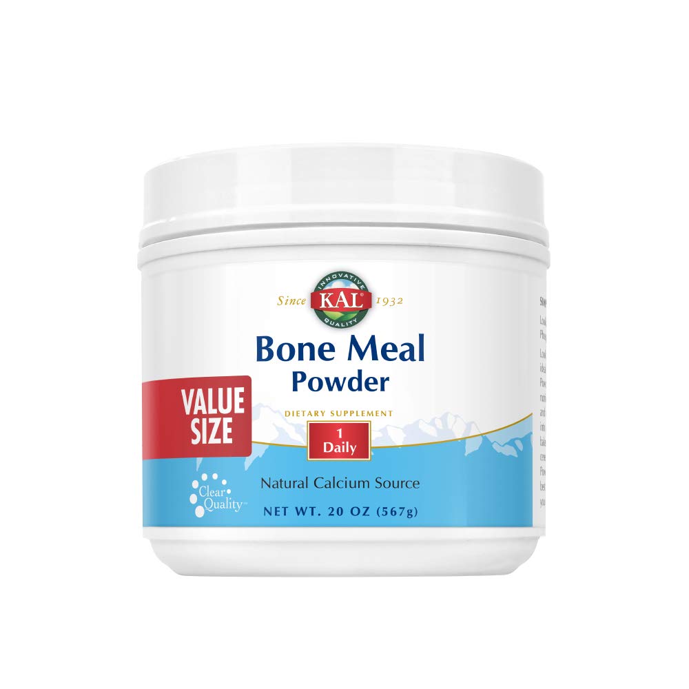 KAL Bone Meal Powder container showing calcium-rich formula for bone support.