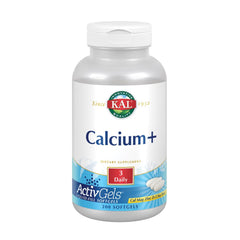 KAL Calcium Plus softgels bottle front shows a 200-count container for daily mineral support.