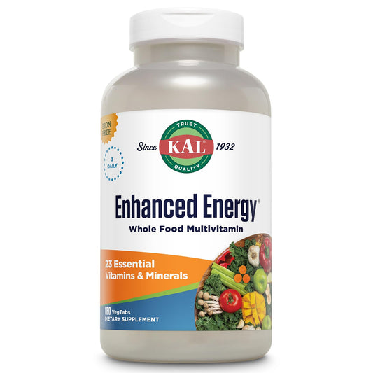 KAL Enhanced Energy Multivitamin bottle shown for daily nutrition.