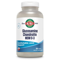 KAL Glucosamine Chondroitin MSM D-3 bottle showing daily joint support.
