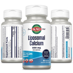 KAL Liposomal Calcium capsules displayed to illustrate easy-to-tolerate daily supplement.