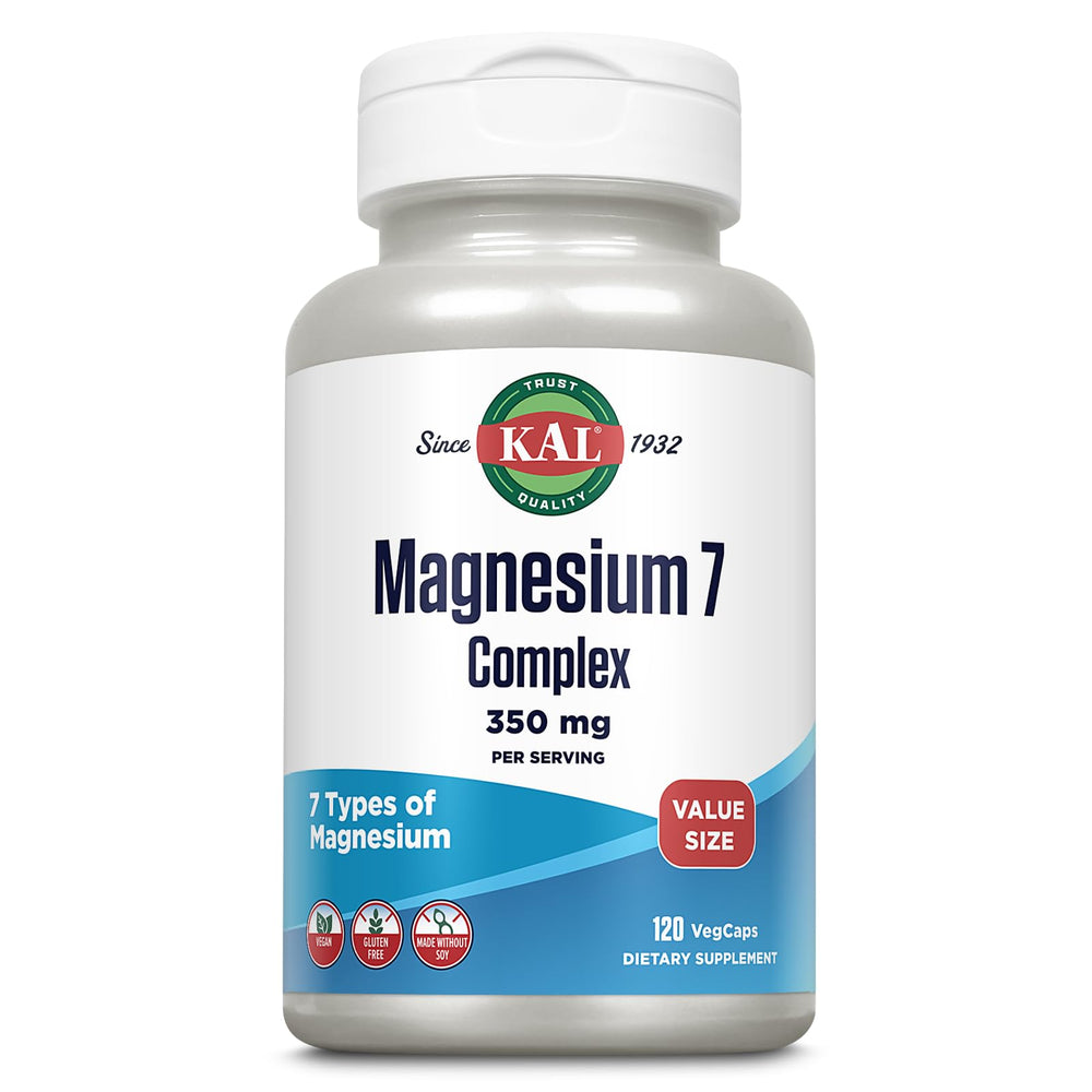 KAL Magnesium Complex 7 bottle front showing versatile relaxation and whole-body support