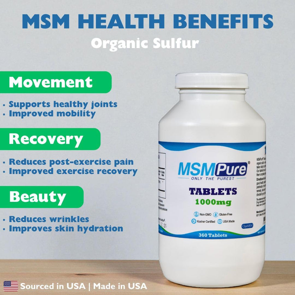 KALA HEALTH MSMPure tablet-closeup showing easy-swallow coated tablets for daily use.