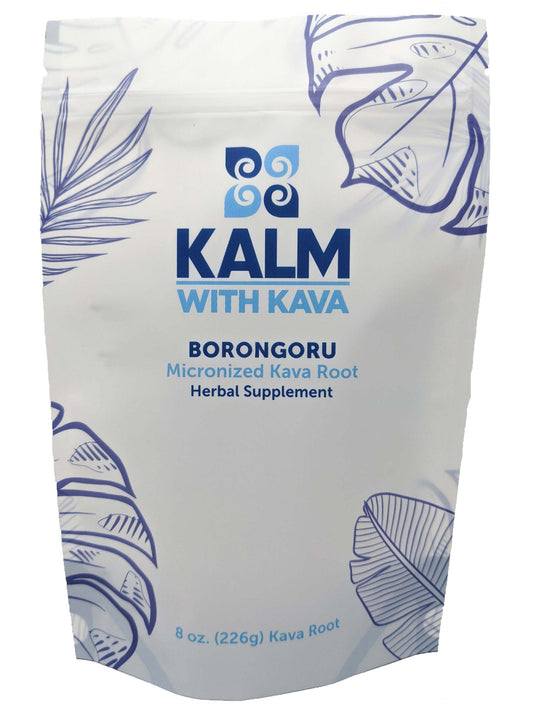 KALM Borongoru micronized kava bottle-pour for fast, calm vibes