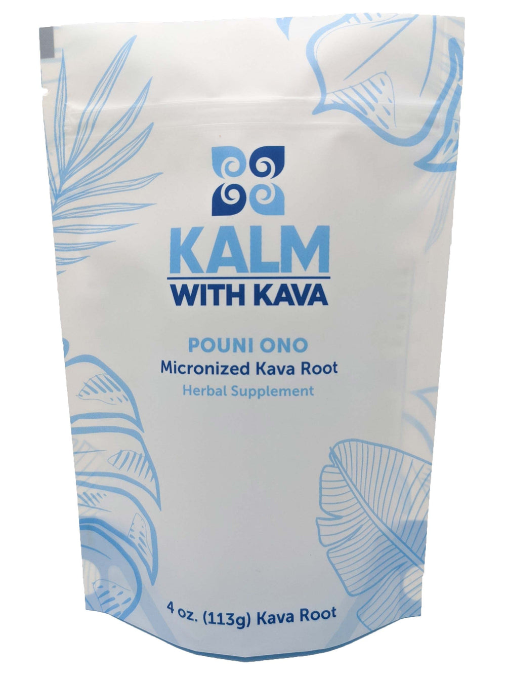 KALM Kava Pouni Ono micronized kava jar for quick, mess-free preparation.