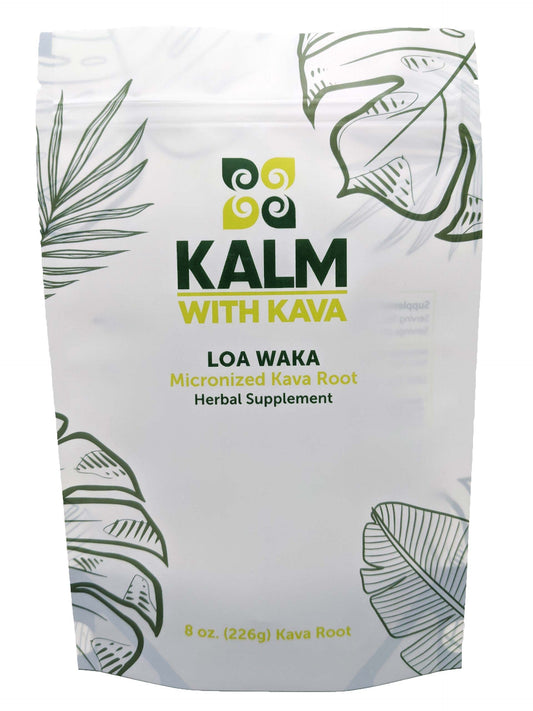 KALM Loa Waka micronized kava powder bag for quick, mess-free relaxation