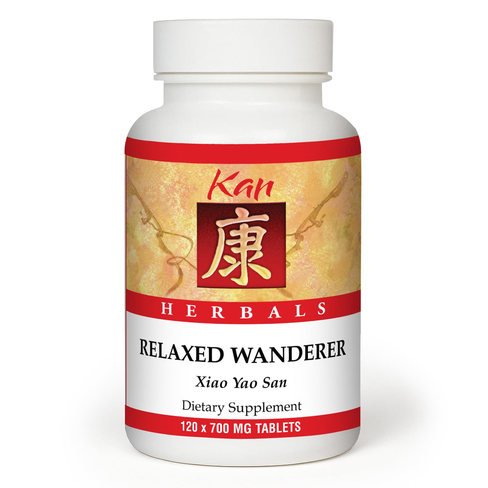Kan Herb Relaxed Wanderer bottle front promoting daily mood balance with traditional herbs