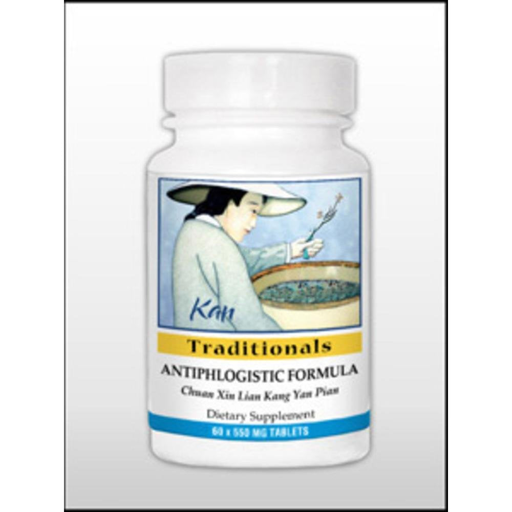 Kan Herbs Antiphlogistic Formula bottle label highlighting traditional herbal blend for daily wellness.