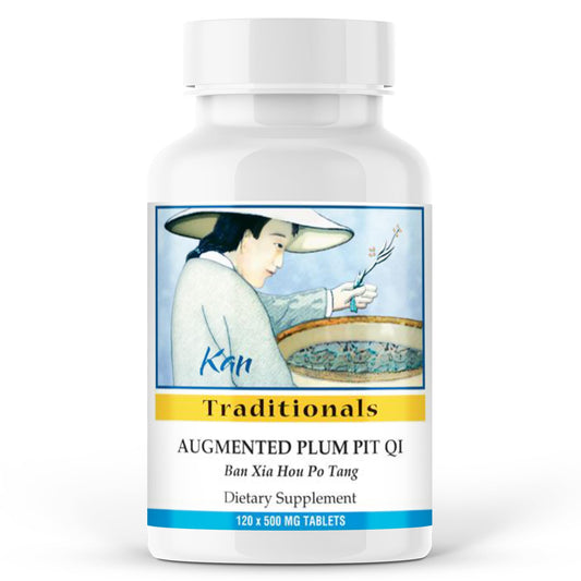 Kan Herbs Augmented Plum Pit Qi tablets bottle supports smooth qi flow for daily balance.