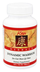 Kan Herbs Dynamic Warrior bottle shows 120 tabs for daily vitality.