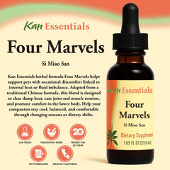 Kan Herbs Four Marvels dog image suggests gentle support for digestion during meals.