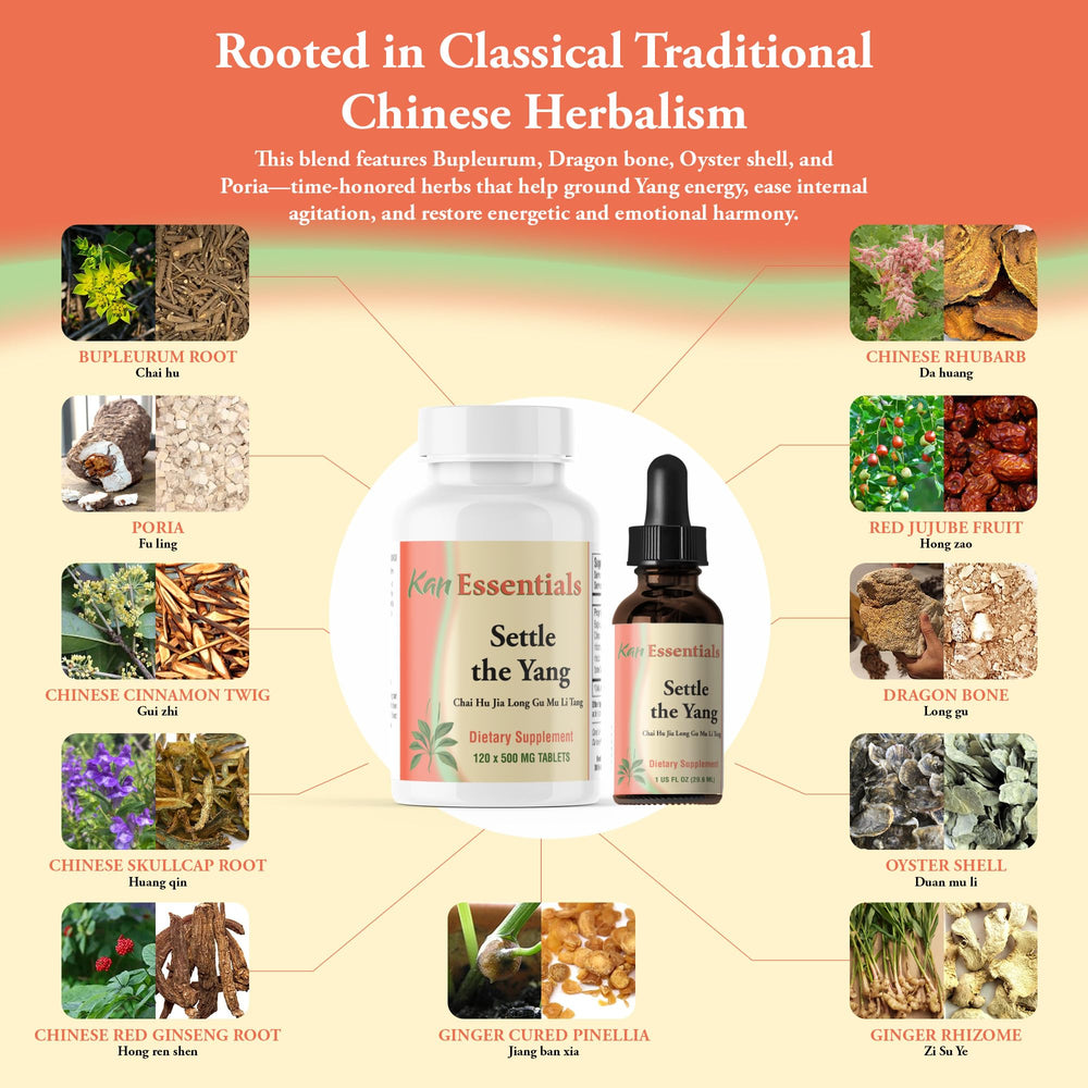 Kan Herbs Settle the Yang packaging box highlights California made quality and care.