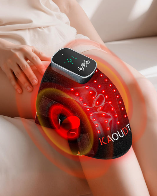 Kaoudt knee massager demonstrating heat and red light therapy for soothing relief during cooldown