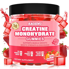 KAOXNU Creatine Monohydrate Gummies 2-pack bottle for convenient strength support during workouts.
