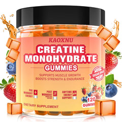KAOXNU Creatine Monohydrate Gummies bottle front showing sugar-free formula for clean energy.