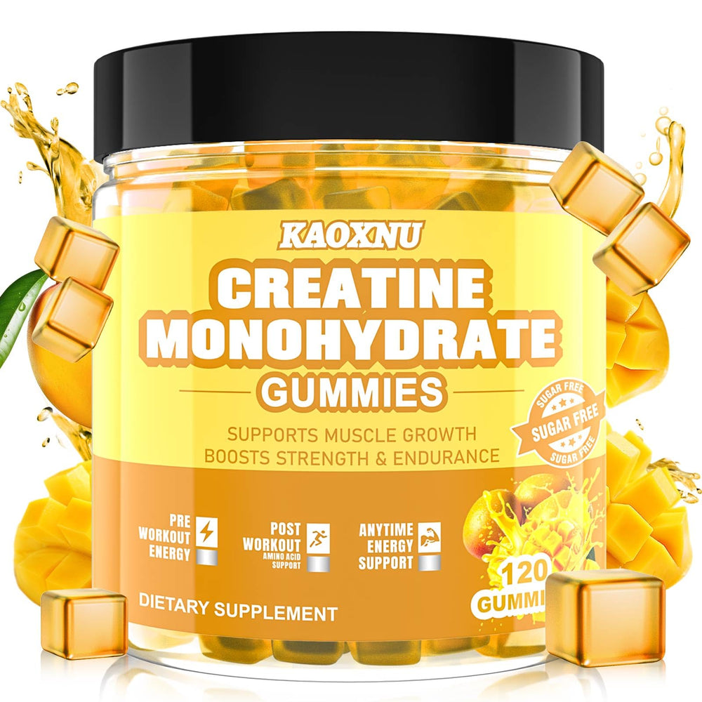 KAOXNU Creatine Monohydrate Gummies bottle for on-the-go energy and muscle support.