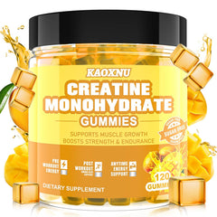 KAOXNU Creatine Monohydrate Gummies bottle for on-the-go energy and muscle support.