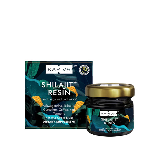 Kapiva Shilajit Resin Plus bottle on shelf signals premium energy support