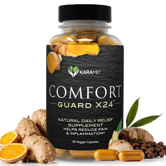 KaraMD Comfort Guard X24 bottle shown for daily joint support and mobility.