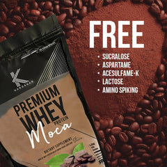 KARDAGAR Premium Whey Protein Mocha powder being poured for a post workout shake