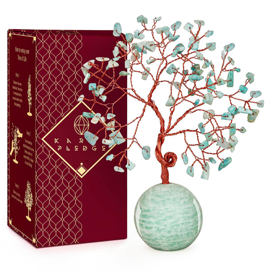 KARMAPLEDGE Crystal Tree of Life amazonite close-up for calming energy at home