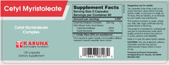 Karuna Cetyl Myristoleate packaging highlights mixed fatty ester content for joint lubrication