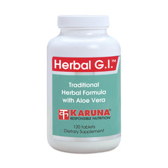 Karuna Herbal GI 120 capsules bottle front promoting plant-based gut support.