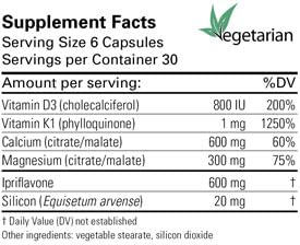 Karuna Ipriflavone Plus capsules in bottle for bone density maintenance.