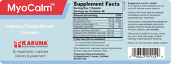 Karuna MyoCalm capsules beside a calm setup implying nightly routine