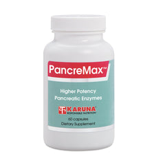 Karuna PancreMax 60 capsules bottle showing high-potency digestive enzymes for improved digestion.