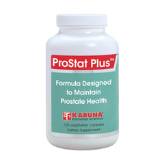 Karuna Prostate Plus bottle with capsules highlighting saw palmetto and pygeum ingredients for daily use